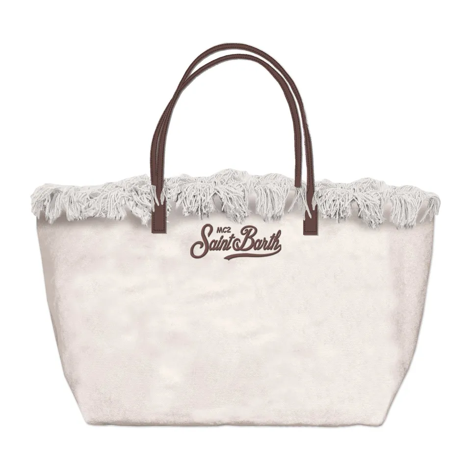 MC2 Saint Barth City Bag Fringe borsa donna bianca canvas