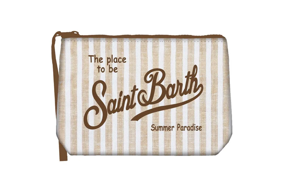 MC2 Saint Barth Aline pochette Stripes Beige lino 20cm