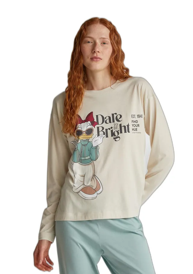 Benetton Maglia Pigiama Donna Cotone Beige Taglia M