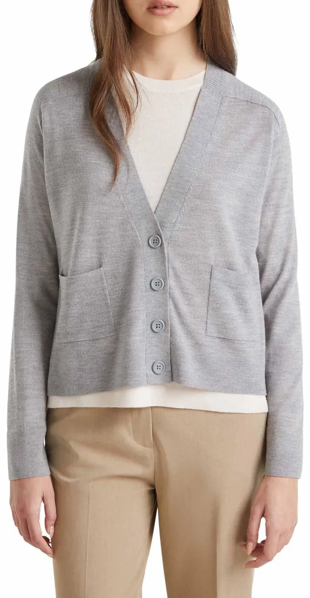 Benetton Maglieria Cardigan M/L Lana Merino Extra Fine Tasche