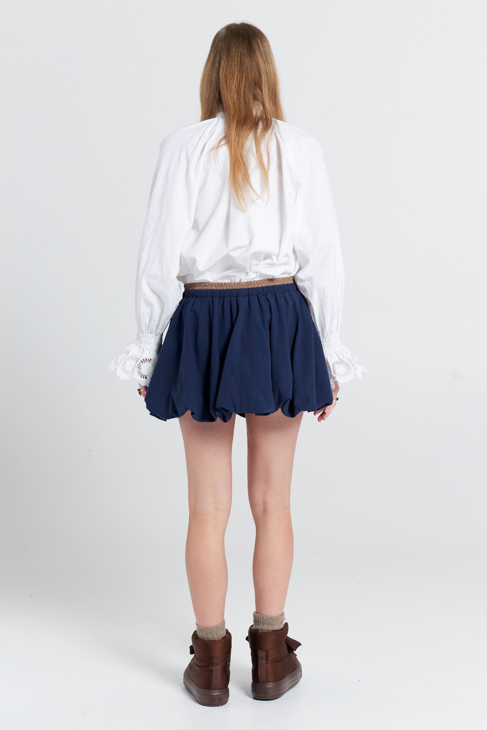 Karen Walker College Skirt gonna Navy cotone organico