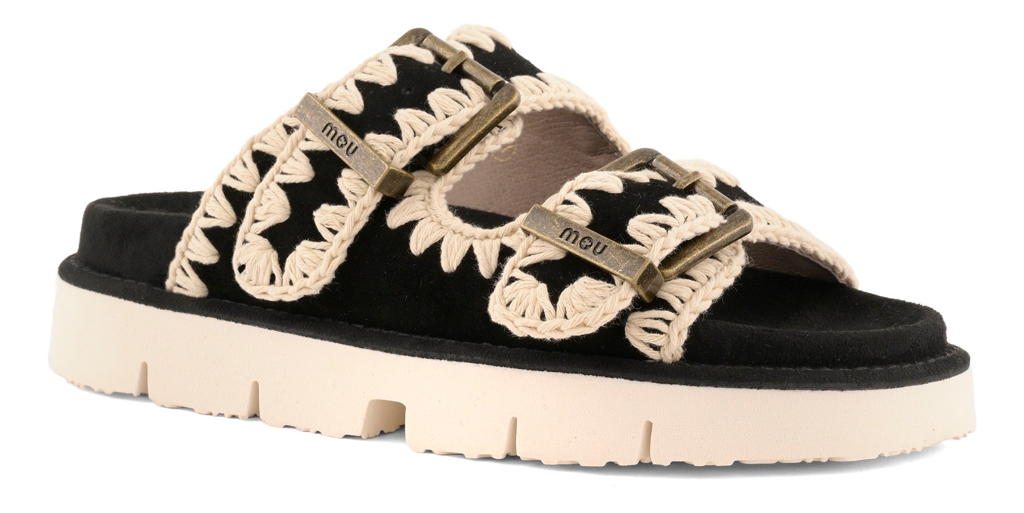 Mou Bio Two Buckles SW461005A sandalo nero bianco camoscio