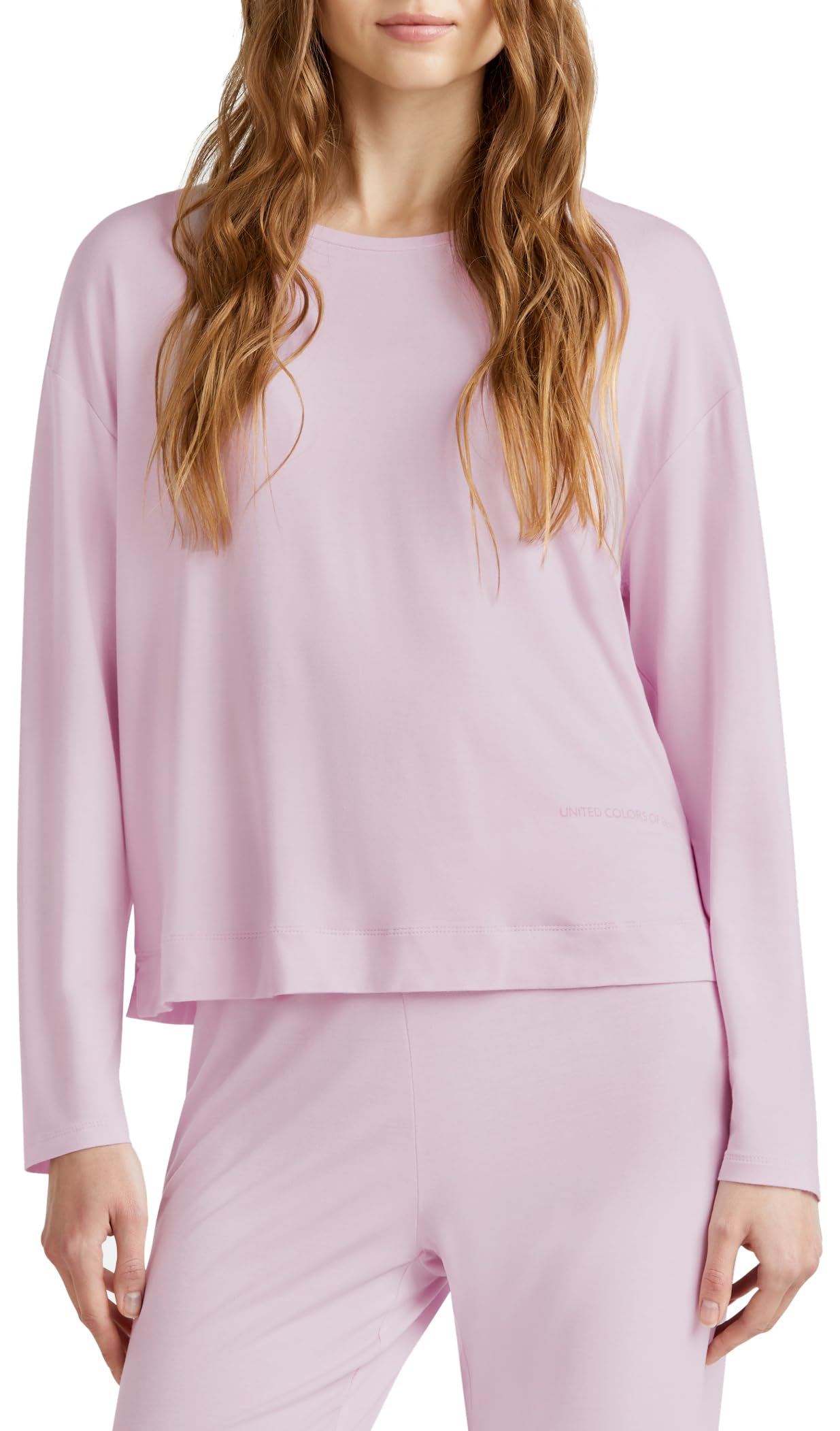 Benetton 36mx3m07b Maglia Pigiama Donna Rosa Modal S