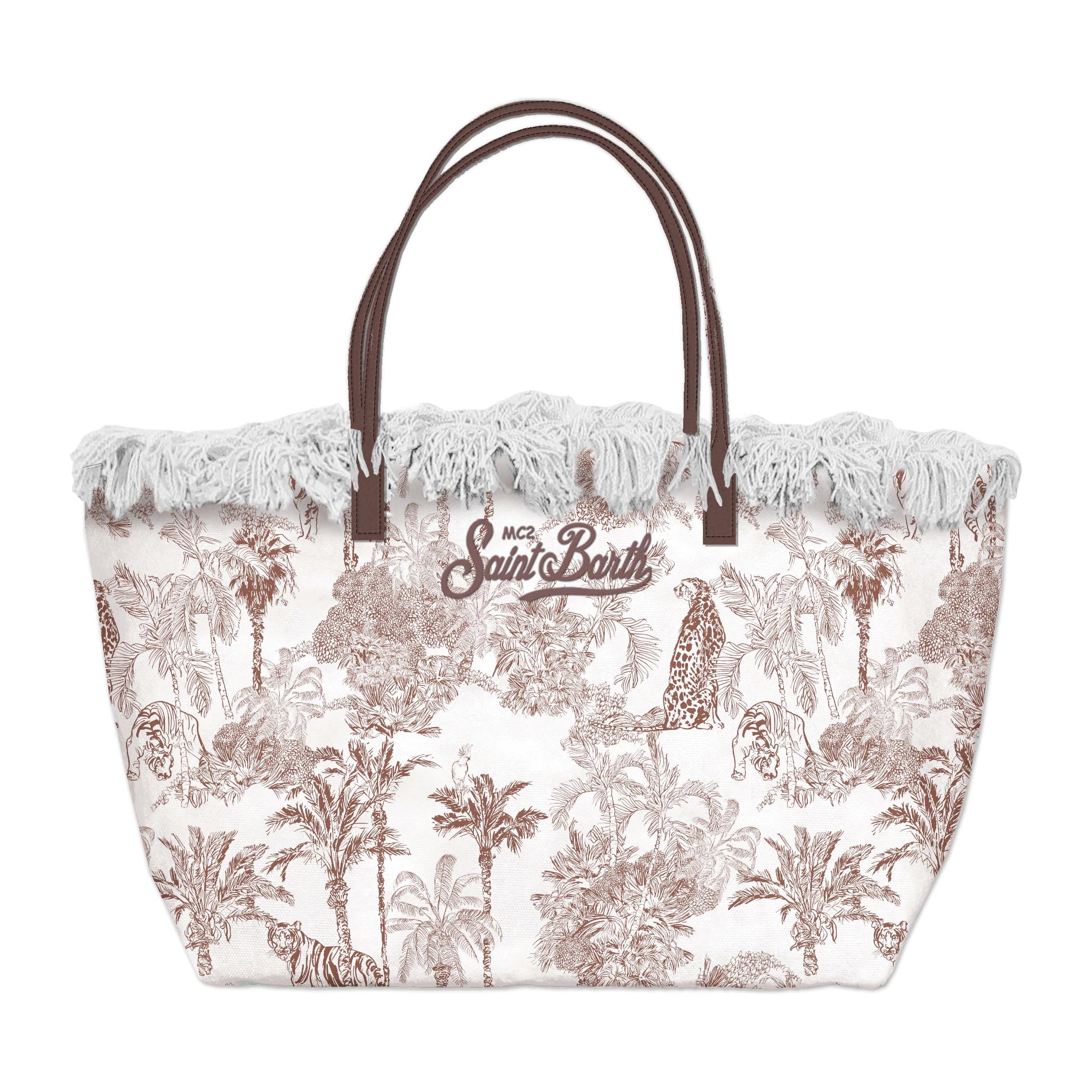 MC2 Saint Barth City Bag Fringe Mid 01752L borsa Jungle bianco marrone