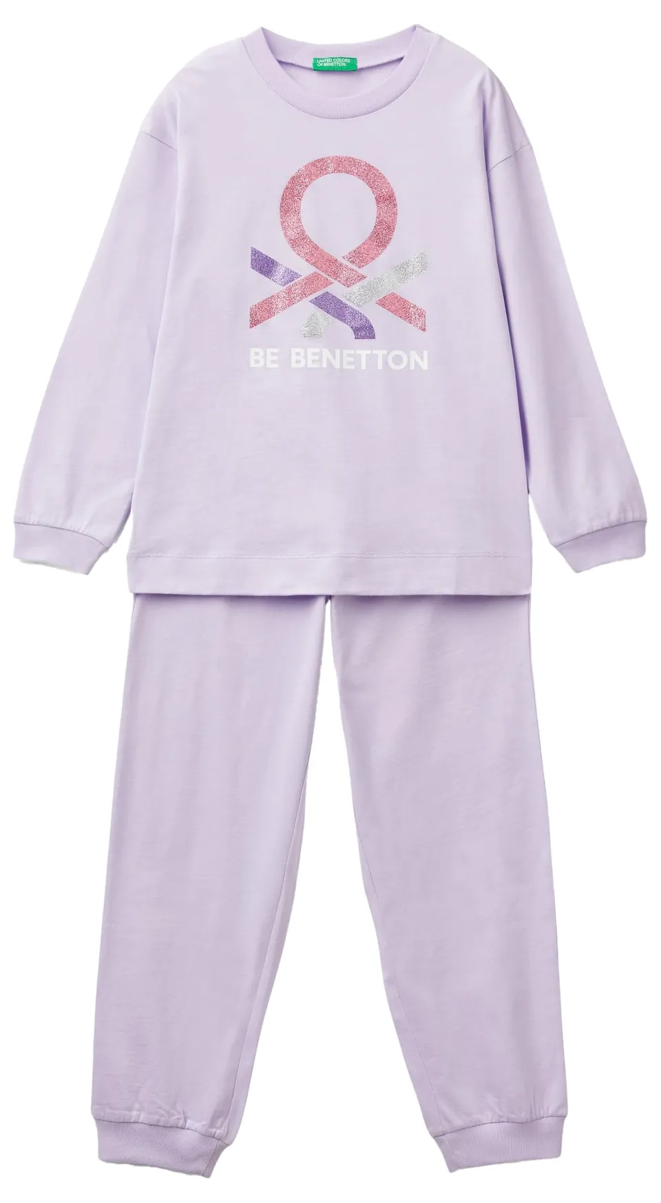 Benetton pigiama donna lungo maglia pantalone stampa logo