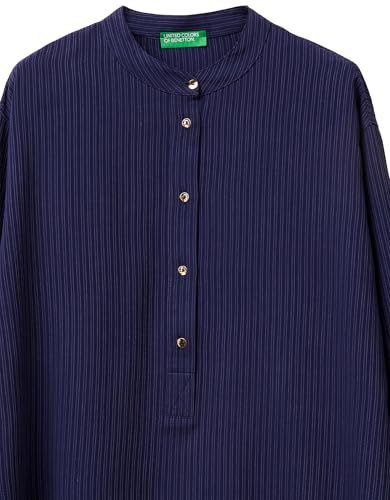 Benetton 5X0VDQ0DD Blusa Blu Viscosa Rigata