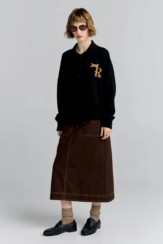 Karen Walker Tops K Flag Polo maglia black merino leggera