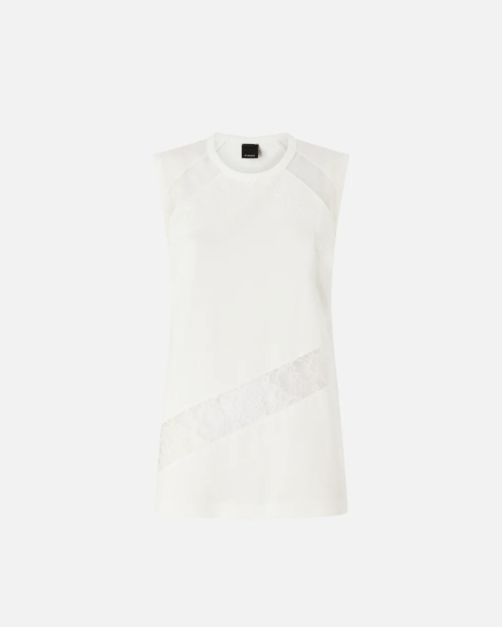 Pinko 106291 A335 Top Cotone Bianco Pizzo Floreale