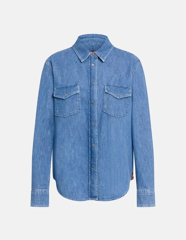Dondup DC564 Camicia Donna Blu Denim Cotone