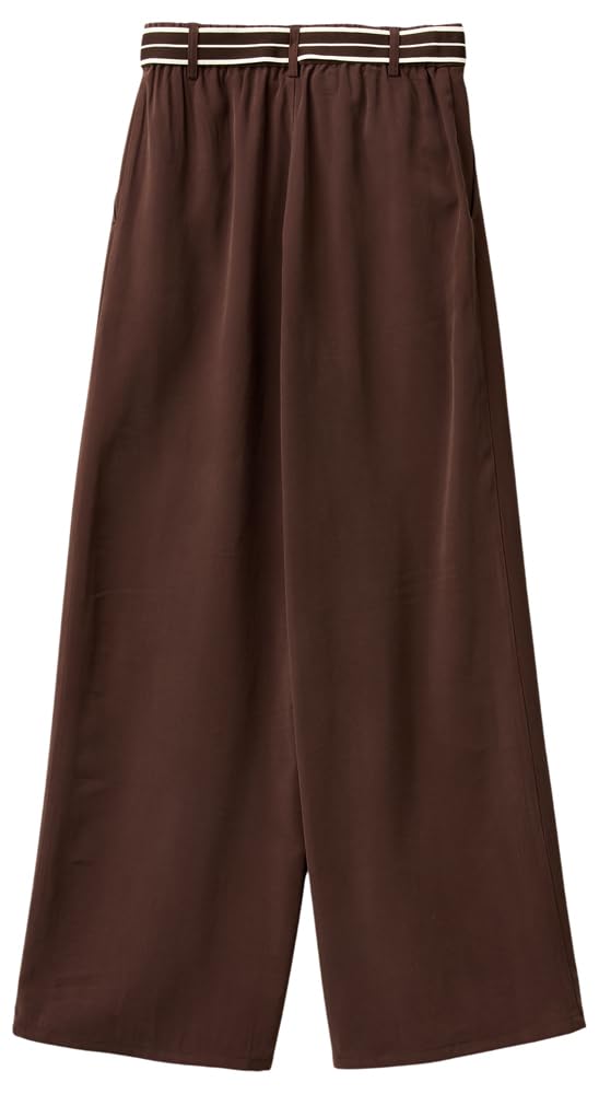 Benetton Pantaloni Gamba Ampia Donna Marrone