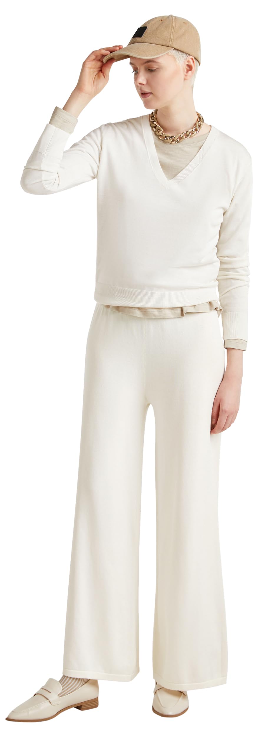 Benetton 1294DF00V Pantalone Donna Gamba Larga Elastico