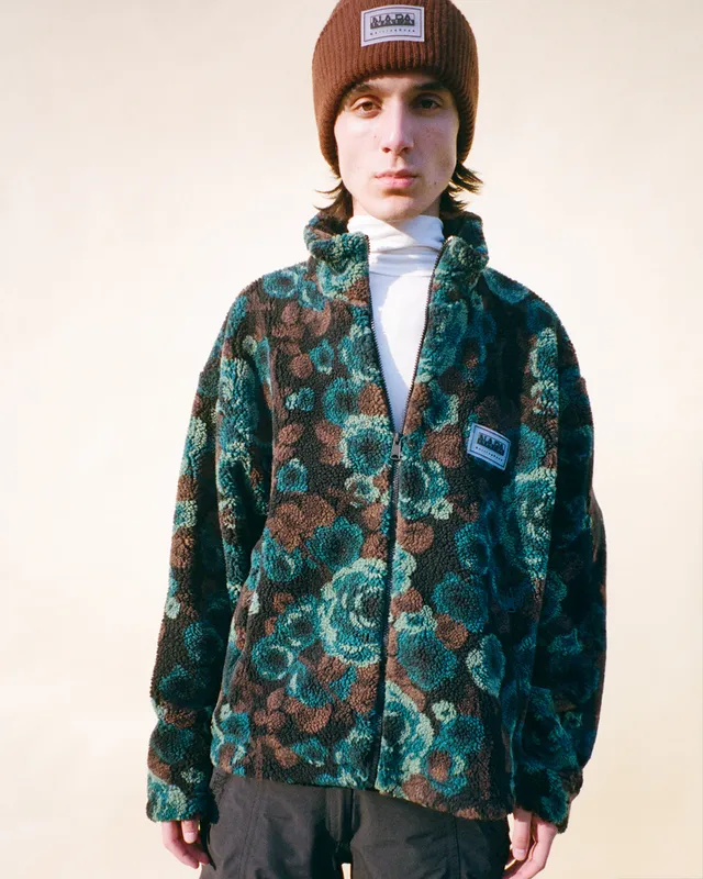 Martine Rose Emin Felpa pile verde Teal Floral con zip