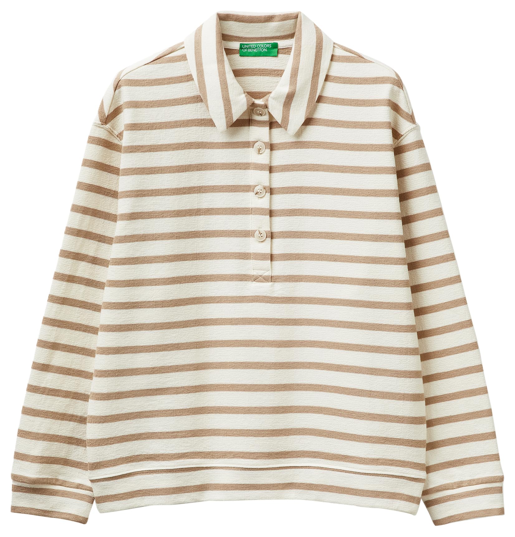 Benetton Polo Donna Felpa Rigata Comfort Bottoni