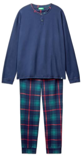 Benetton 37mw4p02n Set Pigiama Uomo S Blu Cotone Serafino