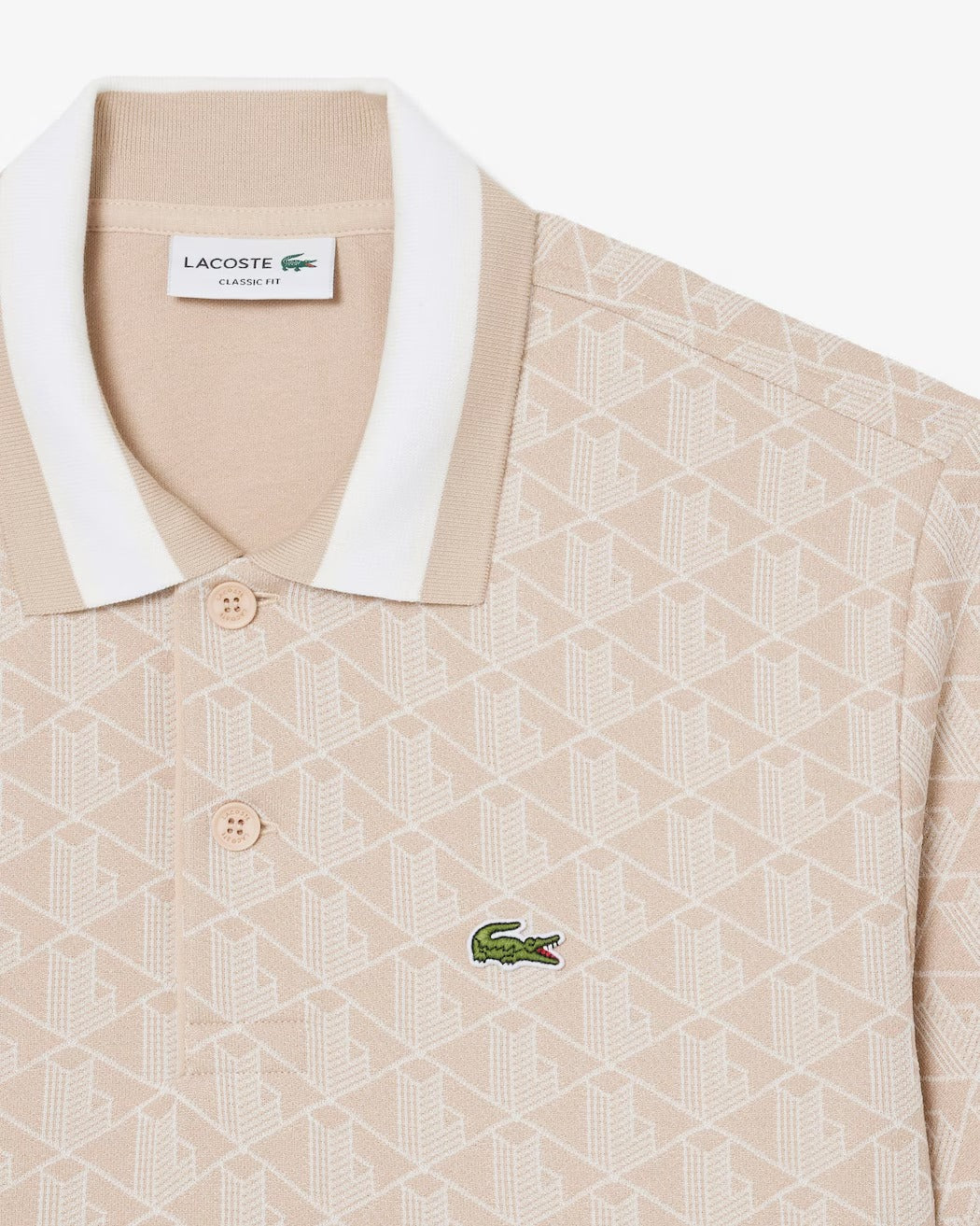 Lacoste DH1417 polo jacquard monogram beige blanc uomo