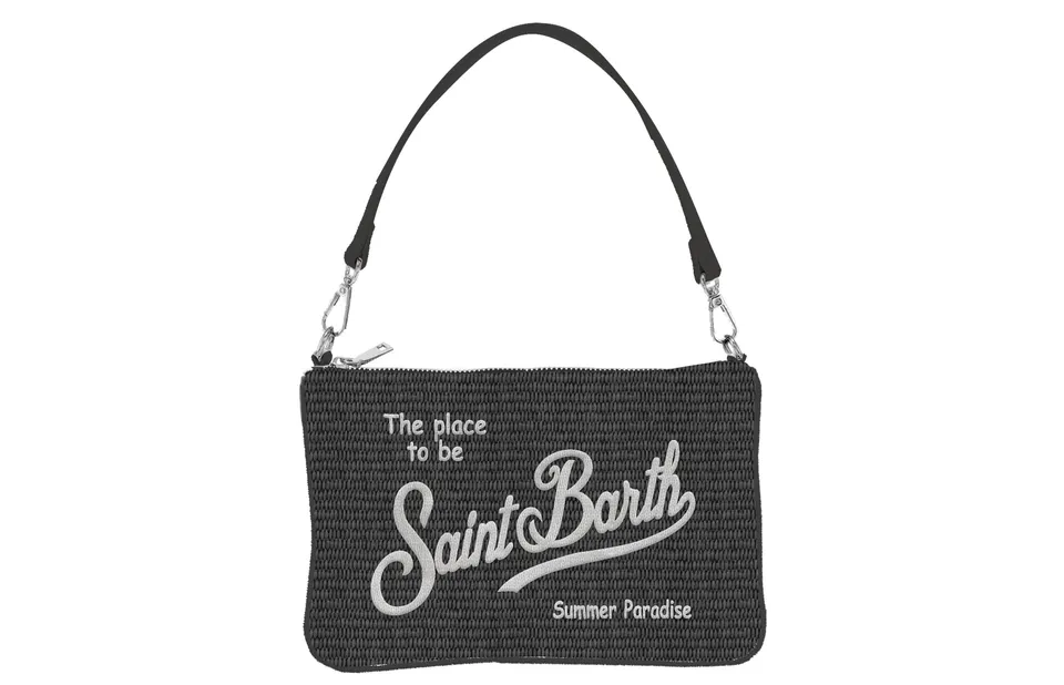 MC2 Saint Barth Parisienne Mini Straw Pochette Nero Paglia