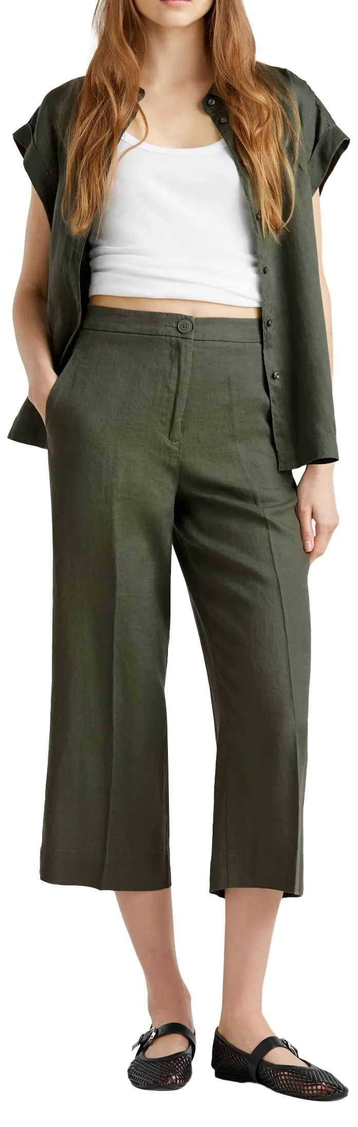 Benetton Pantaloni 4AGHDF08M Pantalone Donna Lino Beige