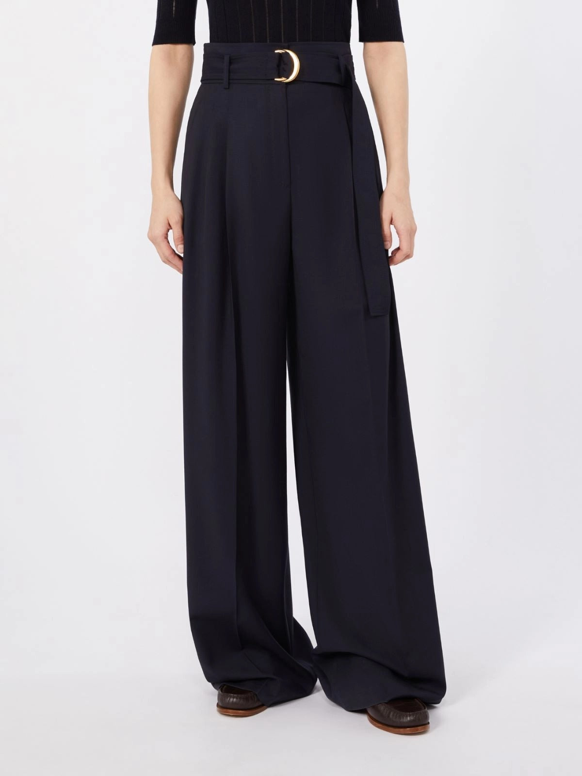 Max Mara Studio MSTSERIO008 Pantaloni Blu Taglia 42 Vita Alta