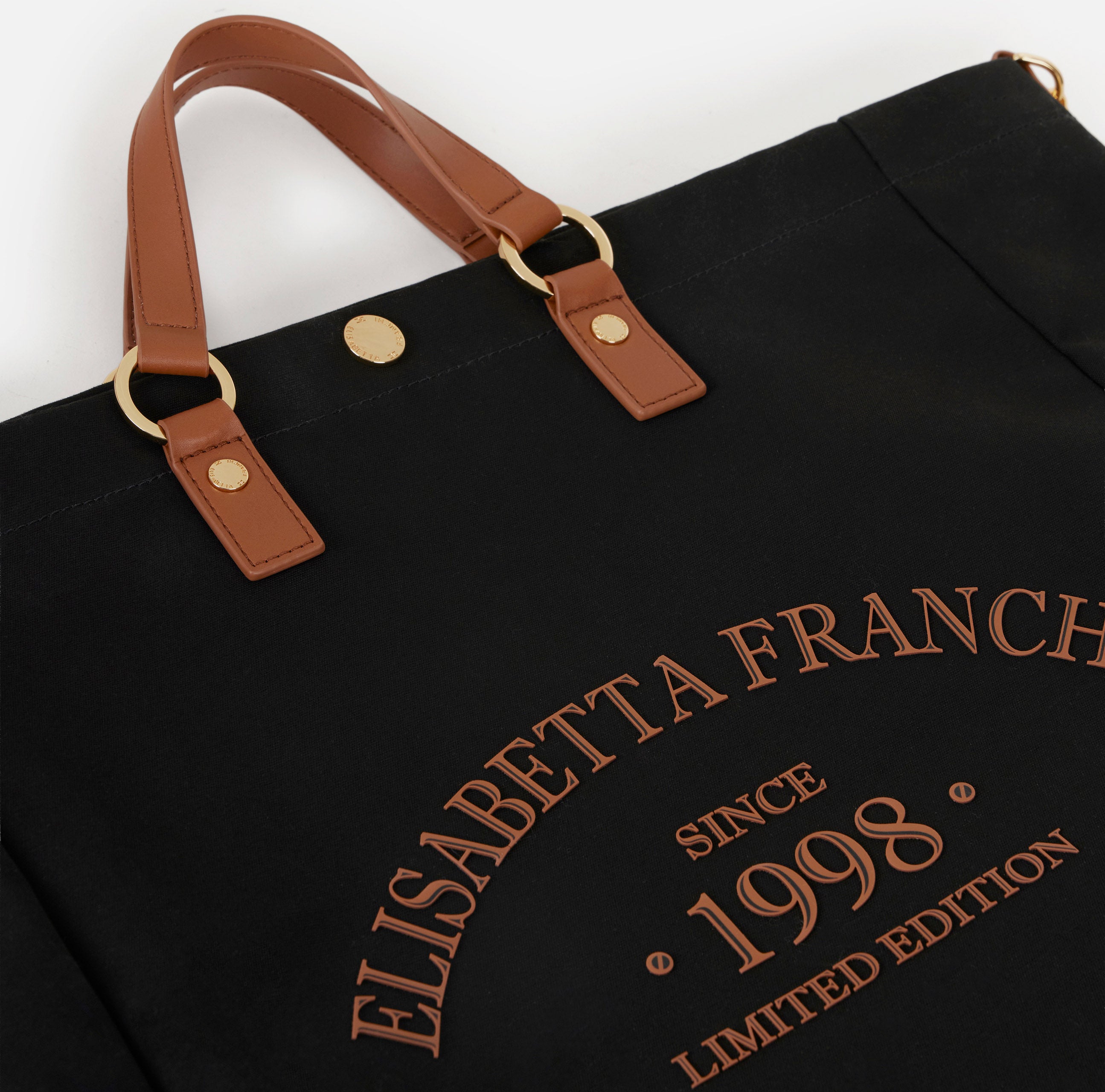 Elisabetta Franchi BS14A62E2 borsa tote canvas nero cuoio