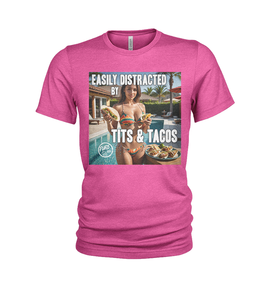 Pure Trash Easily Distracted Tits Tacos maglietta uomo nero cotone