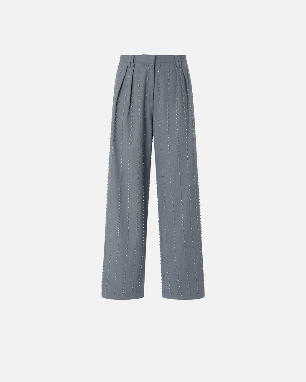 Pinko 106239 A324 Penny Pantalone Donna Grigio Righe Strass