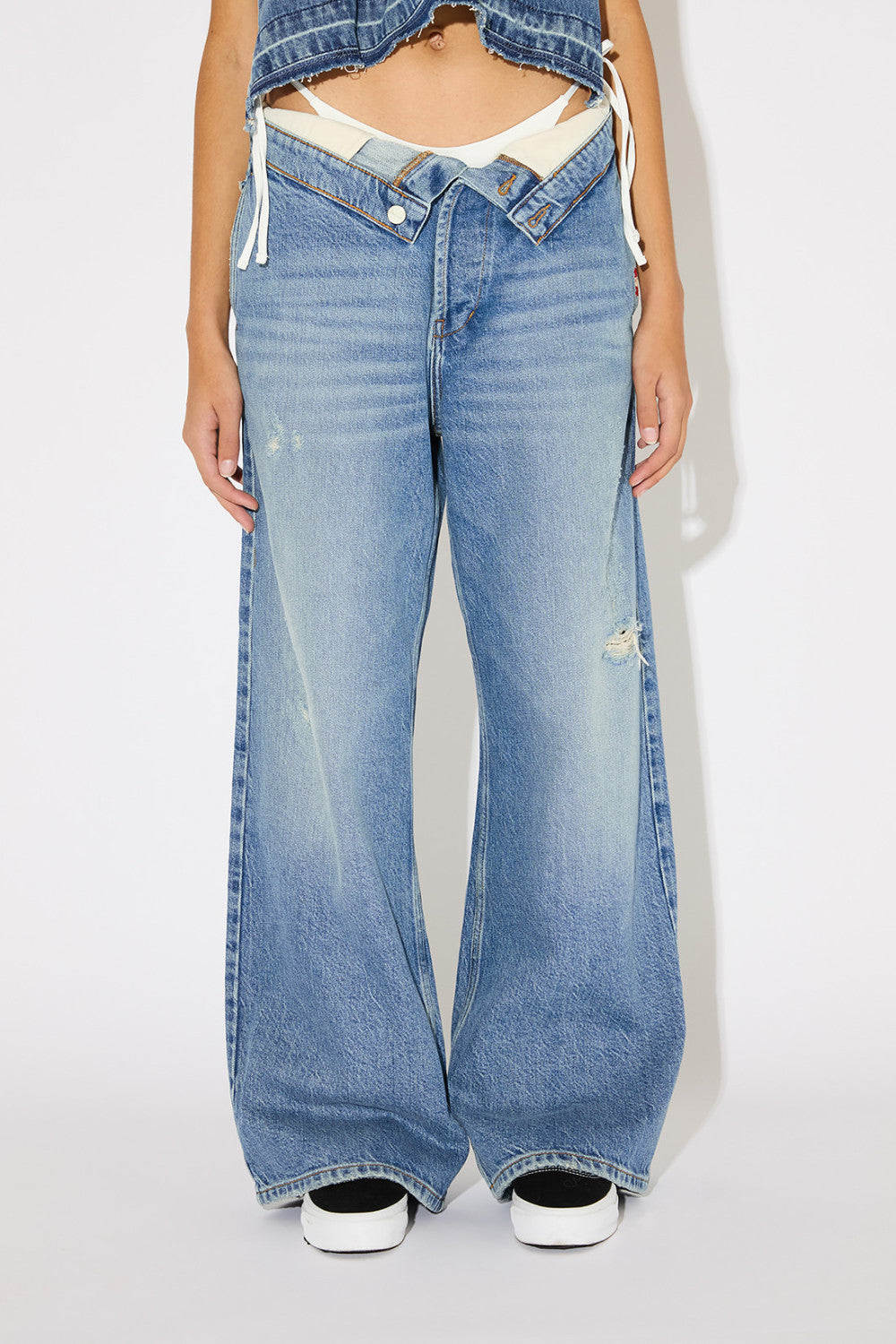 Amish Roll Up Dolly Jeans Donna Blu denim wide leg