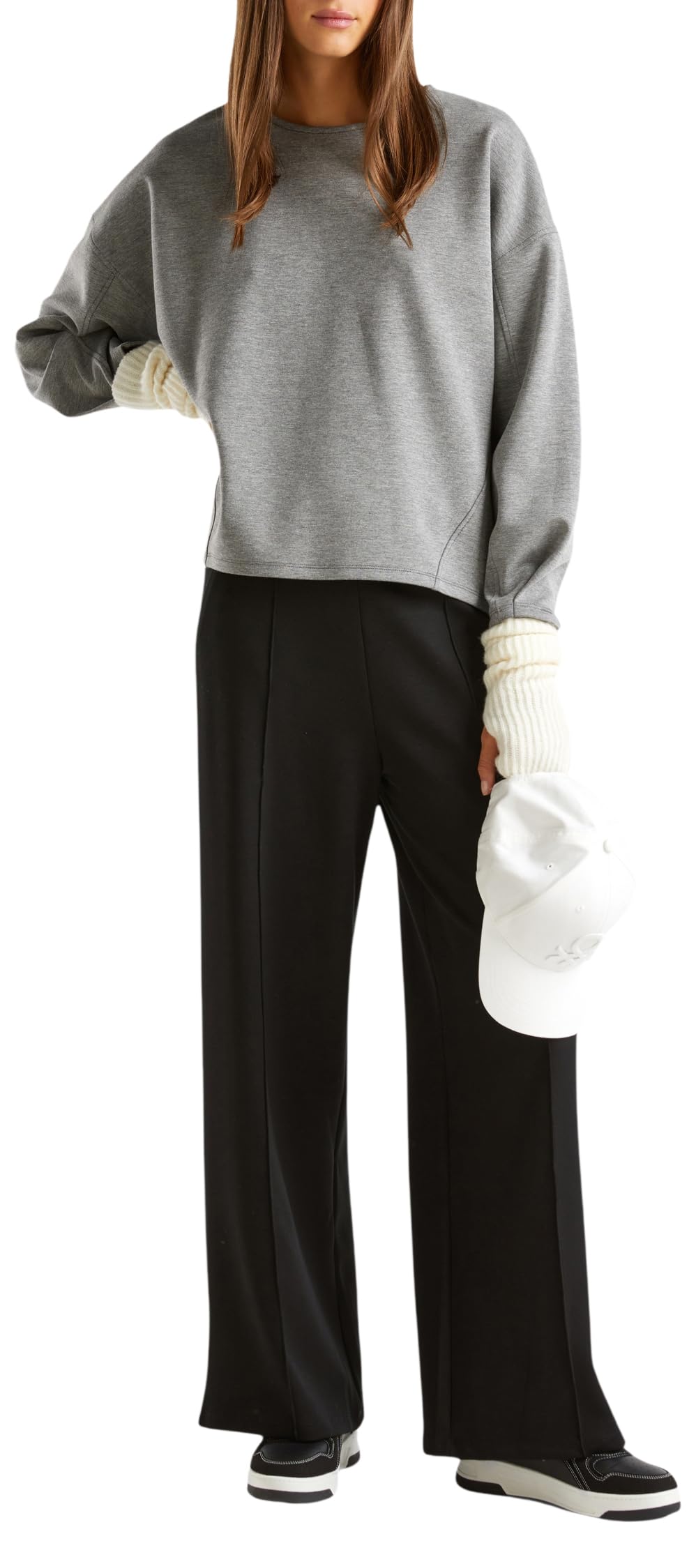 Benetton 38y6df017 Pantaloni Donna Grigio Interlock