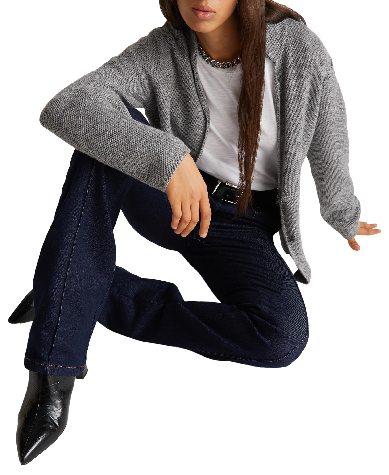 Benetton Giacca Donna Manica Lunga Grigio Chiaro