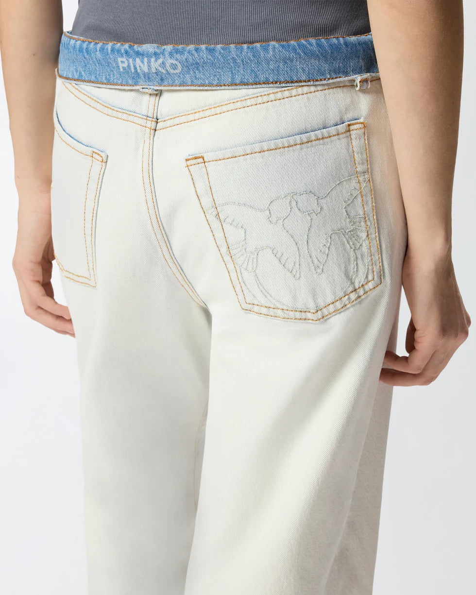 Pinko Wanda 106383 A34X Jeans Donna Azzurro Wide Leg
