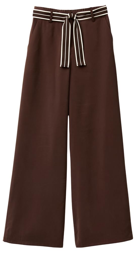 Benetton Pantaloni Gamba Ampia Donna Marrone