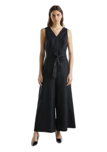 Benetton Tuta Donna Nero 100 Lino Scollo a V