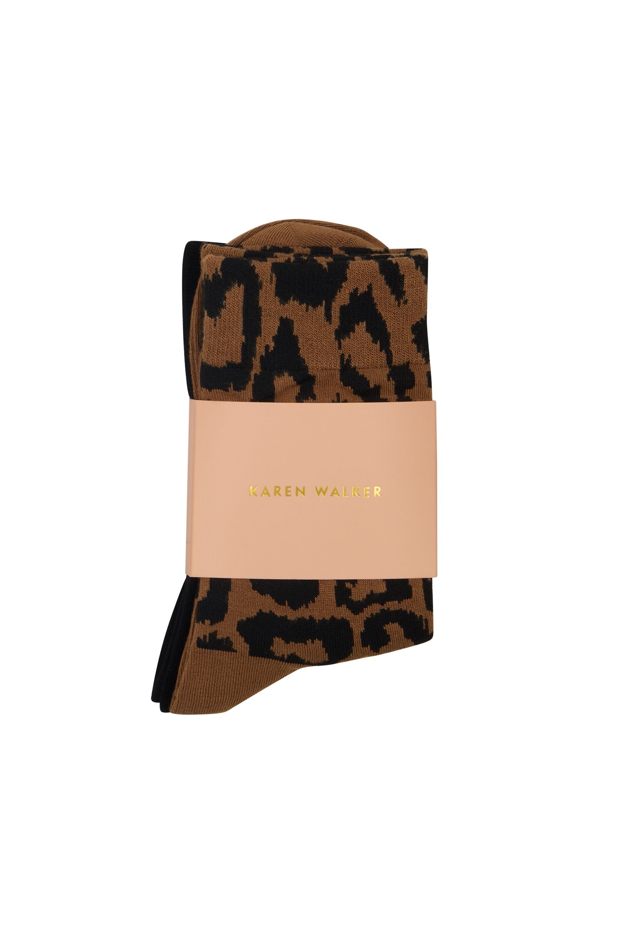 Karen Walker Leopard calzini 2 pack tan/black bambù
