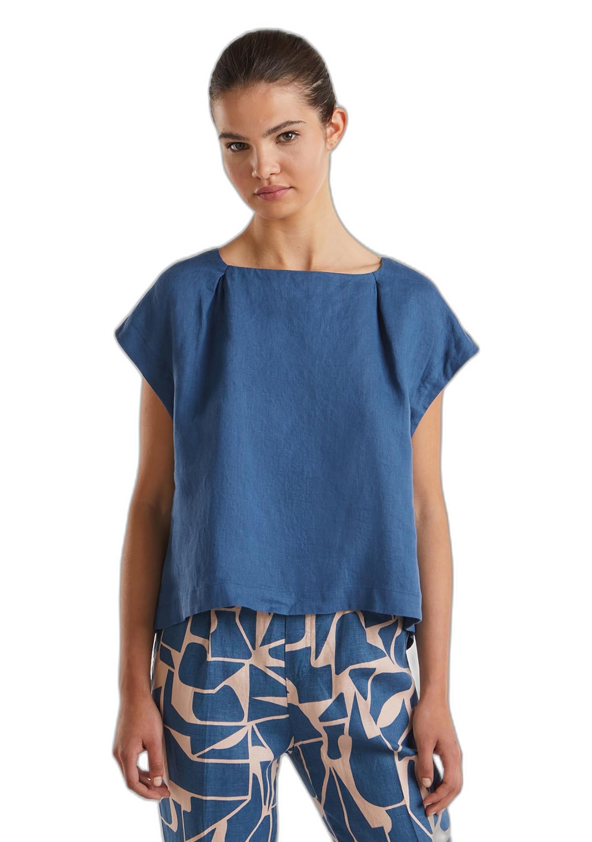 Benetton Blusa 5bmldq079 Donna Rossa in Lino
