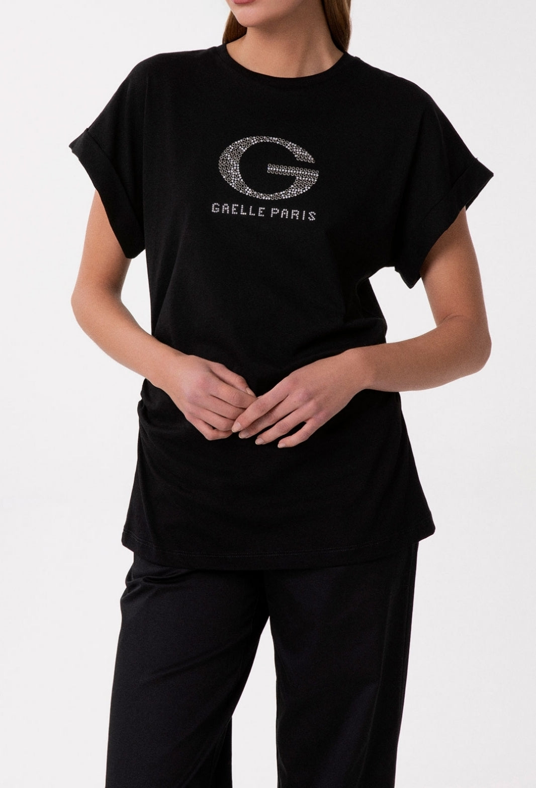 Gaelle Paris GAABW09372 T-shirt donna nero strass cotone