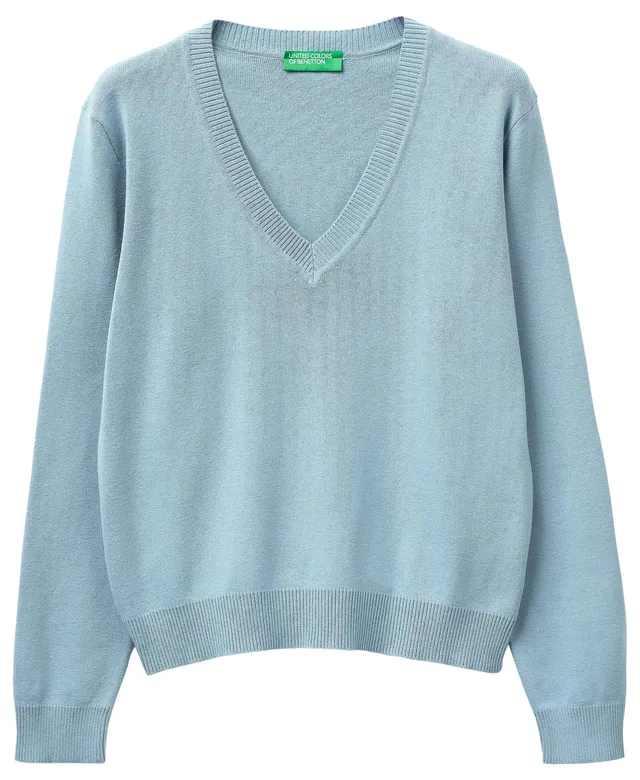 Benetton Maglieria 1C19D403N Maglione Donna Blu XXS Scollo V