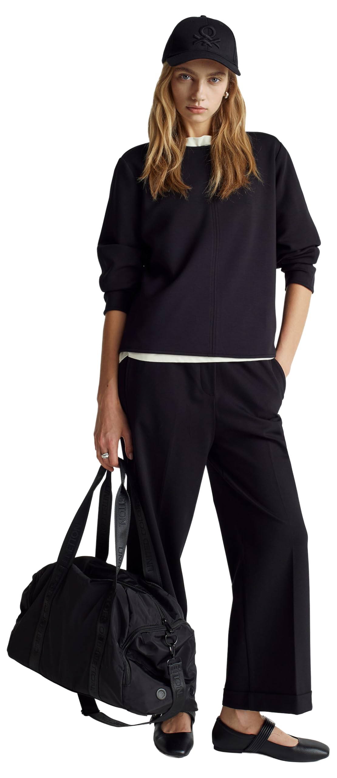Benetton Pantaloni Donna Interlock Gamba Dritta Nero