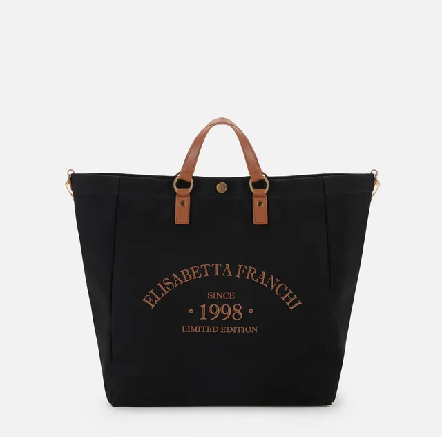 Elisabetta Franchi BS14A62E2 borsa tote canvas nero cuoio