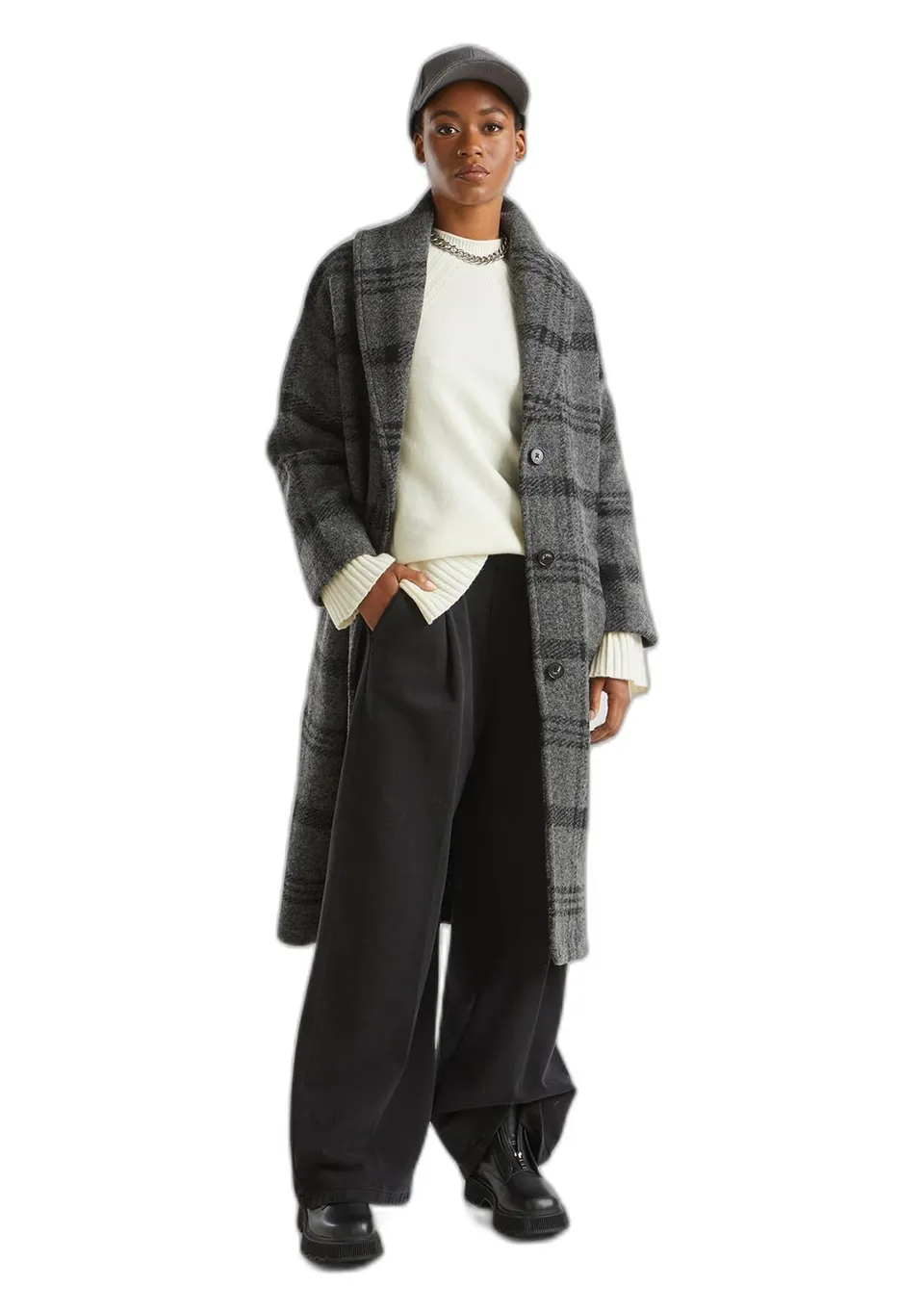 Benetton cappotto donna M lana jacquard lungo