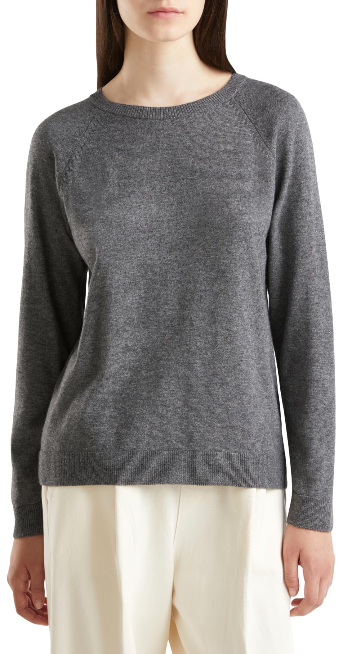 Benetton Maglia Donna Girocollo Lana Cashmere Manica Raglan