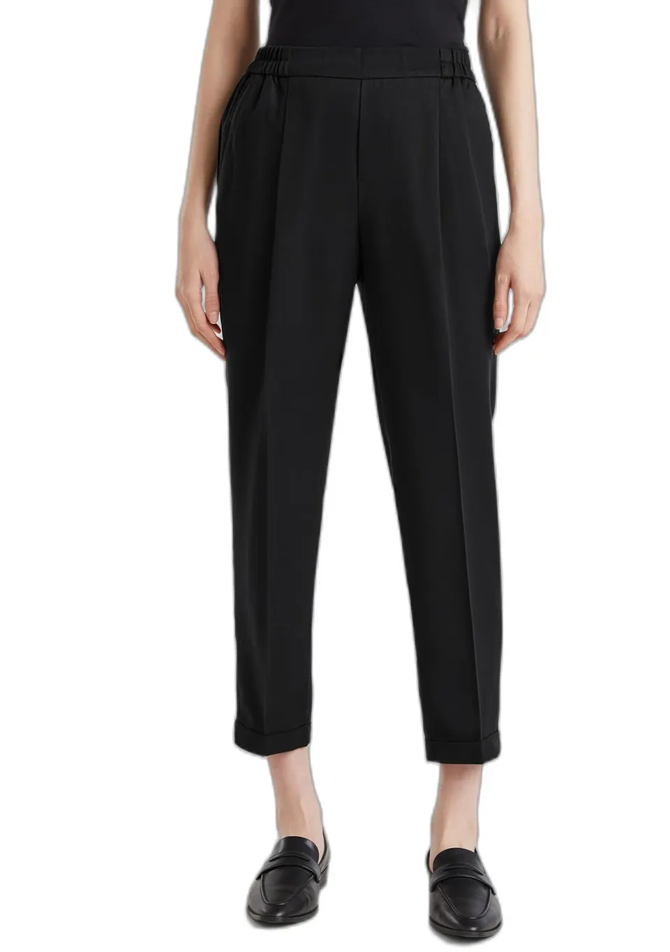 Benetton pantalone donna vita elasticizzata con risvolto