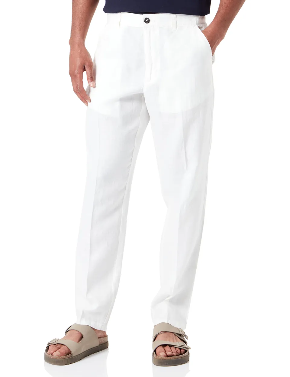 Benetton Pantaloni Uomo Chino Lino Verde Militare 1z9