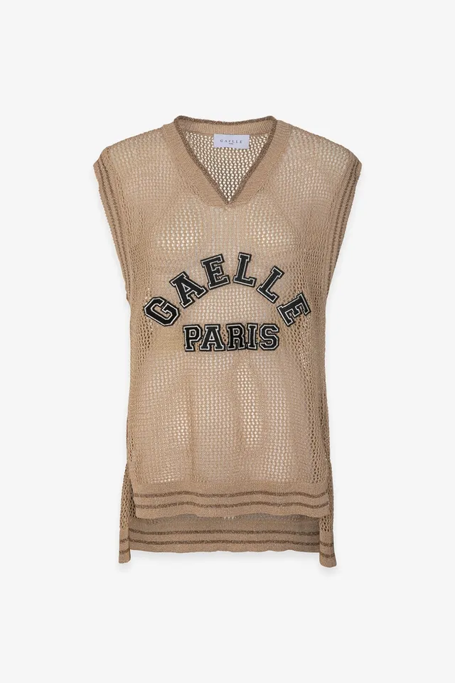 Gaelle Paris GAABW09486 canotta donna beige traforata over
