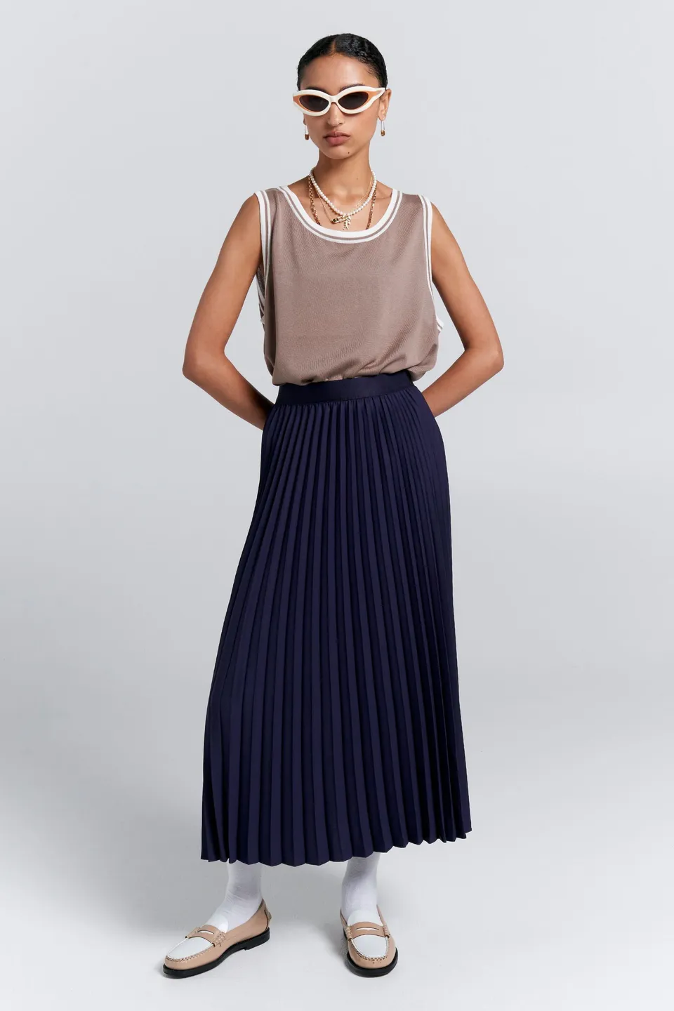 Karen Walker Sunray Gonna Navy plissettata midi
