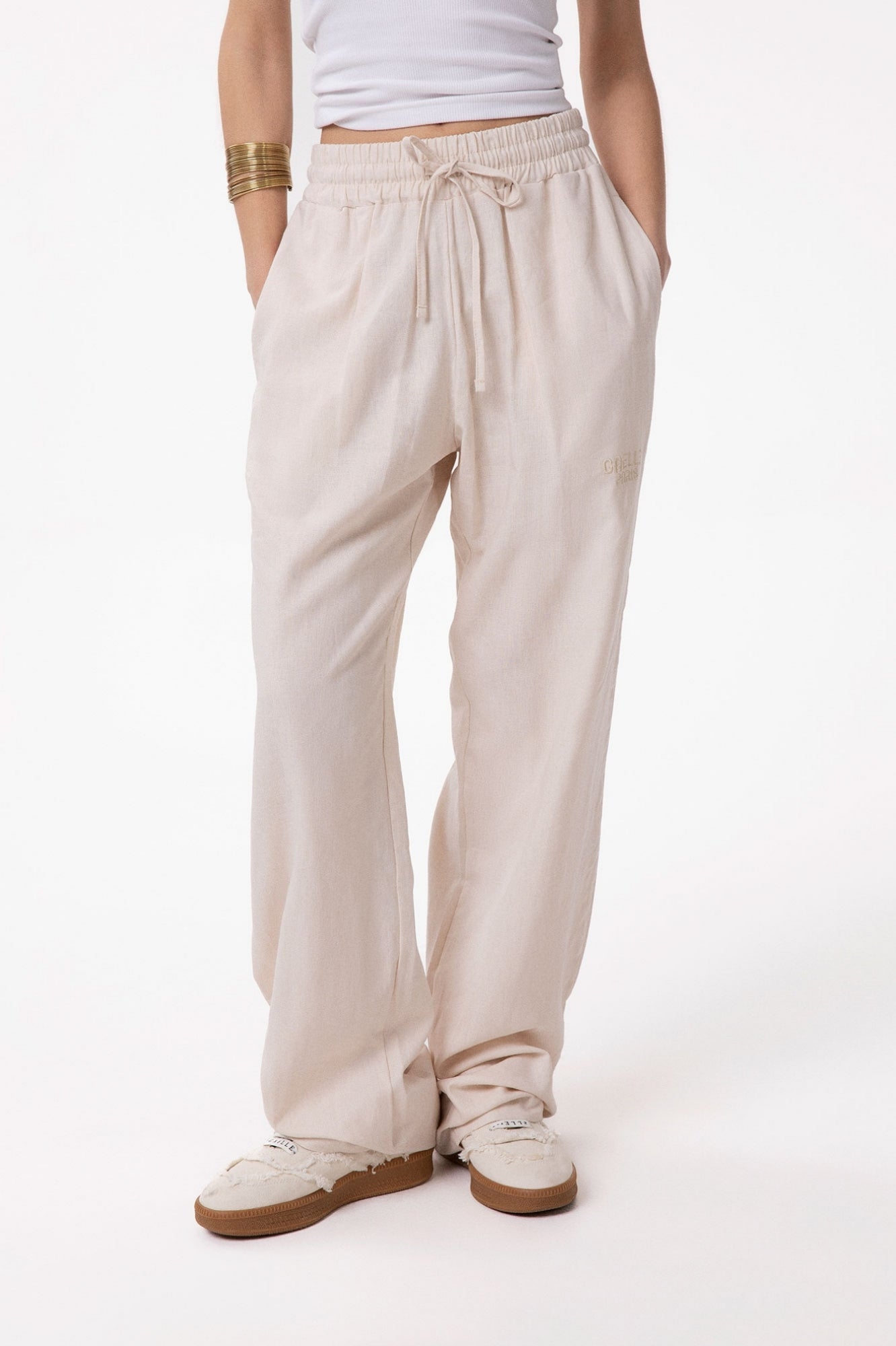 Gaelle Paris GAABW10026 Pantalone Donna Avorio Lino