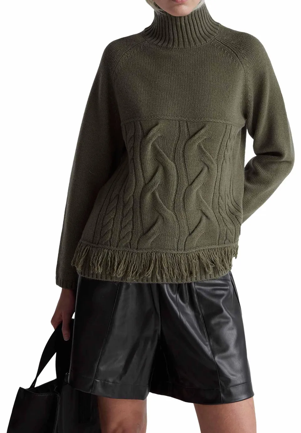 Benetton 191vd204a Maglione Donna Collo Alto Verde