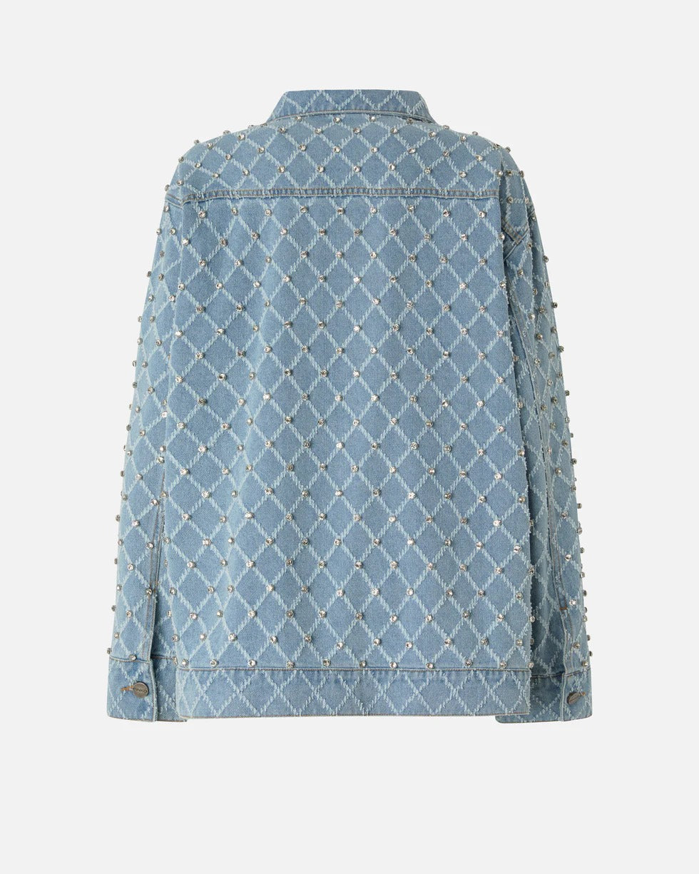 Pinko 106246A32N Giacca Denim Blu Rombi Strass Over