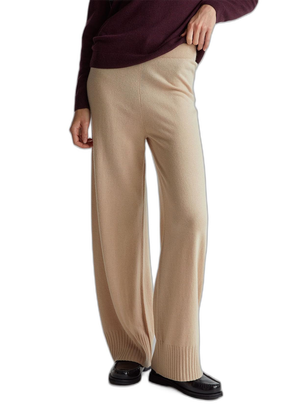 Benetton Pantaloni Donna Gamba Larga Vita Elastica