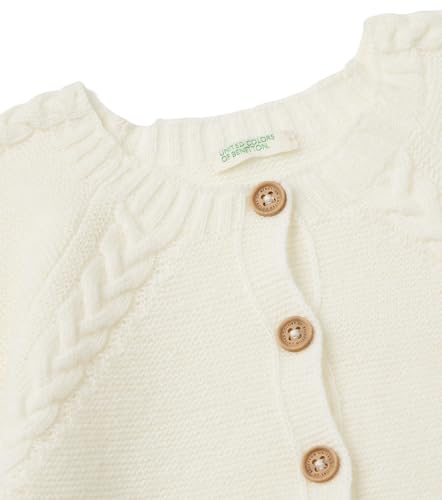 Benetton Cardigan Bimbo Bianco Links Trecce Cotone