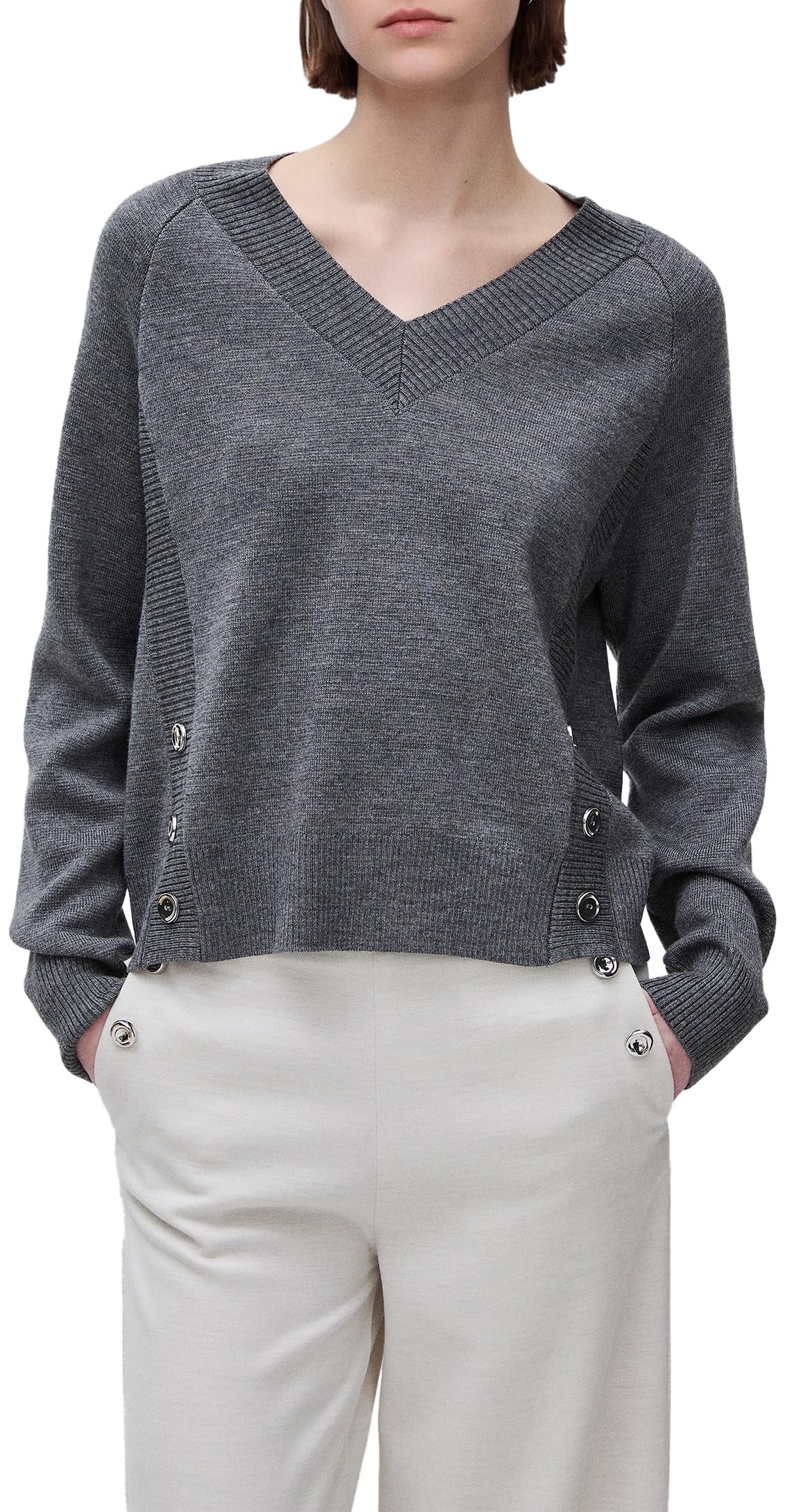 Benetton Maglieria 1j9yd403s maglione scollo a V nero bottoni