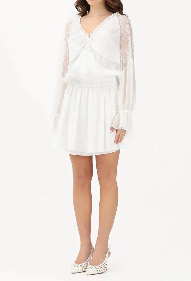 Pinko Aggie 106293 A336 Abito Corto Bianco Pizzo